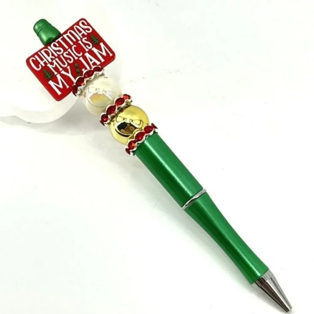 Christmas music is my jam handmade pen NEW beads rhinestone bling red white gree